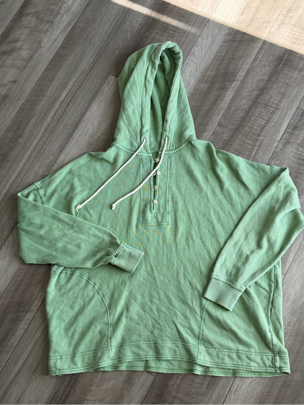 Aerie Green Henley Pullover Beach Hoodie 100% Cotton Women’s Sz S Distressed